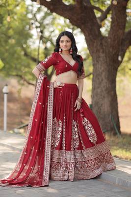 MAROON EMBROIDERY LEHENGA WITH DUPATTA  3