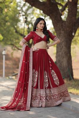 MAROON EMBROIDERY LEHENGA WITH DUPATTA  4