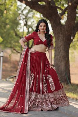 MAROON EMBROIDERY LEHENGA WITH DUPATTA  5