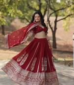 MAROON EMBROIDERY LEHENGA WITH DUPATTA 