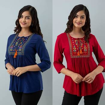 Pack of 2 indian handmade embroidered rayon fabric designer tops & tunics for bottomwear & jeans 1