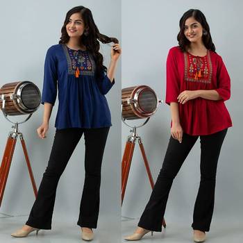 Pack of 2 indian handmade embroidered rayon fabric designer tops & tunics for bottomwear & jeans 3
