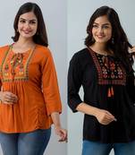 Pack of 2 indian handmade 90embroidered rayon fabric designer tops & tunics for bottomwear & jeans