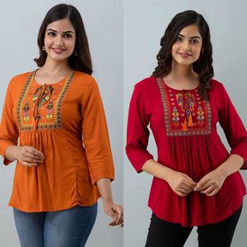 Pack of 2 indian handmade 90embroidered rayon fabric designer tops & tunics for bottomwear & jeans 1