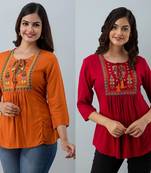 Pack of 2 indian handmade 90embroidered rayon fabric designer tops & tunics for bottomwear & jeans