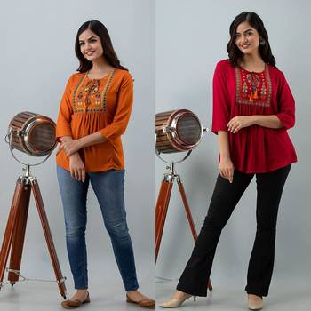Pack of 2 indian handmade 90embroidered rayon fabric designer tops & tunics for bottomwear & jeans 3