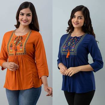 Pack of 2 indian handmade 90embroidered rayon fabric designer tops & tunics for bottomwear & jeans 1