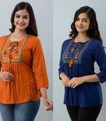 Pack of 2 indian handmade 90embroidered rayon fabric designer tops & tunics for bottomwear & jeans