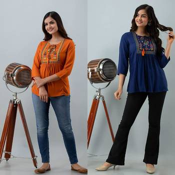 Pack of 2 indian handmade 90embroidered rayon fabric designer tops & tunics for bottomwear & jeans 3