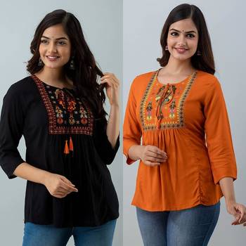 Pack of 2 indian handmade 90embroidered rayon fabric designer tops & tunics for bottomwear & jeans 1