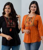 Pack of 2 indian handmade 90embroidered rayon fabric designer tops & tunics for bottomwear & jeans