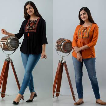 Pack of 2 indian handmade 90embroidered rayon fabric designer tops & tunics for bottomwear & jeans 3