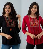 Pack of 2 indian handmade 90embroidered rayon fabric designer tops & tunics for bottomwear & jeans