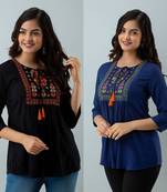 Pack of 2 indian handmade 90embroidered rayon fabric designer tops & tunics for bottomwear & jeans