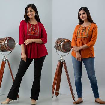 Pack of 2 indian handmade 90embroidered rayon fabric designer tops & tunics for bottomwear & jeans 3