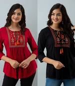 Pack of 2 indian handmade 90embroidered rayon fabric designer tops & tunics for bottomwear & jeans