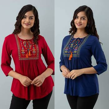 Pack of 2 indian handmade 90embroidered rayon fabric designer tops & tunics for bottomwear & jeans 1