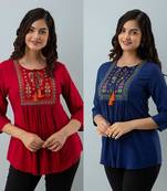 Pack of 2 indian handmade 90embroidered rayon fabric designer tops & tunics for bottomwear & jeans