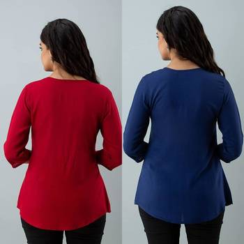 Pack of 2 indian handmade 90embroidered rayon fabric designer tops & tunics for bottomwear & jeans 2