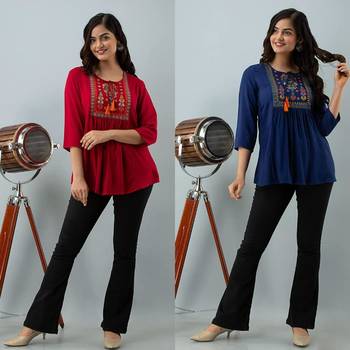 Pack of 2 indian handmade 90embroidered rayon fabric designer tops & tunics for bottomwear & jeans 3