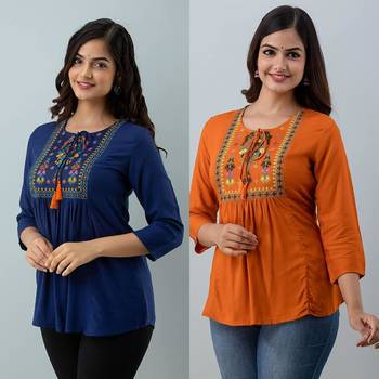 Pack of 2 indian handmade 90embroidered rayon fabric designer tops & tunics for bottomwear & jeans 1