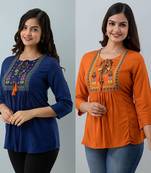 Pack of 2 indian handmade 90embroidered rayon fabric designer tops & tunics for bottomwear & jeans
