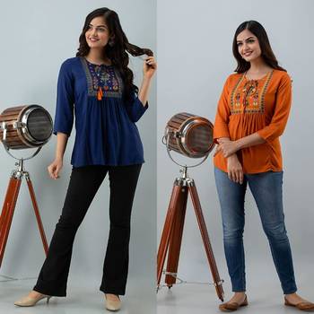 Pack of 2 indian handmade 90embroidered rayon fabric designer tops & tunics for bottomwear & jeans 3