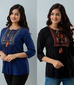 Pack of 2 indian handmade 90embroidered rayon fabric designer tops & tunics for bottomwear & jeans