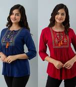 Pack of 2 indian handmade 90embroidered rayon fabric designer tops & tunics for bottomwear & jeans
