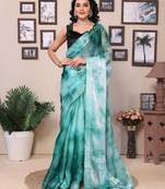 Rama Silk Saree With Zimmi Choo Diamond Work Saree With Contrast Blouse