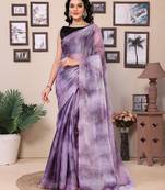 Purple Silk Saree With Zimmi Choo Diamond Work Saree With Contrast Blouse