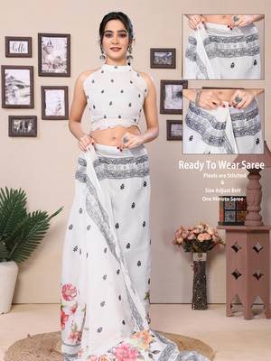 Ready To Wear White Kota Doriya Saree Embroidery Cut Work Scallop Border Saree With Blouse 3