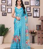 Ready To Wear Rama Kota Doriya Saree Embroidery Cut Work Scallop Border Saree With Blouse