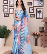 Ready To Wear Sky Blue Kota Doriya Saree Embroidery Cut Work Scallop Border Saree With Blouse