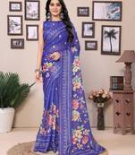 Blue Ready To Wear Kota Doriya Embroidery Cut Work Scallop Border Saree With Blouse