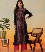 Hand embroidered black cotton lucknowi chikankari straight kurta