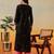 Hand embroidered black cotton lucknowi chikankari straight kurta