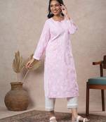 hand embroidered pink cotton lucknowi chikankari straight kurta 