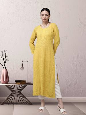hand embroidered mehendi green georgette lucknowi chikankari straight kurta  1