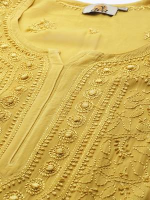 hand embroidered mehendi green georgette lucknowi chikankari straight kurta  5