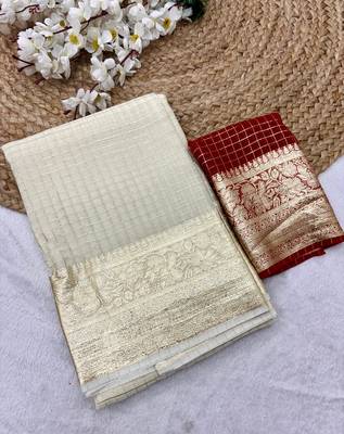 Viscose Georgette Weaving cheks Jacquard Saree     4