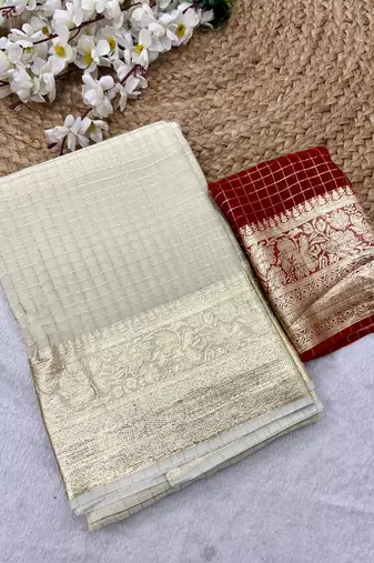 Viscose Georgette Weaving cheks Jacquard Saree    