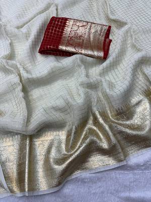 Viscose Georgette Weaving cheks Jacquard Saree     5