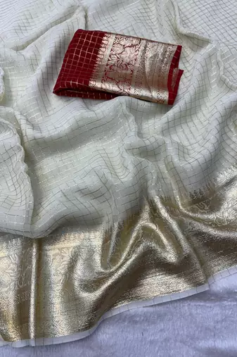 Viscose Georgette Weaving cheks Jacquard Saree    