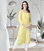 hand embroidered yellow georgette lucknowi chikankari straight kurta 