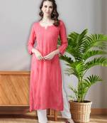 hand embroidered carrot pink georgette lucknowi chikankari straight kurta
