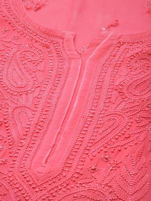 hand embroidered carrot pink georgette lucknowi chikankari straight kurta  5