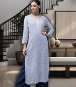 hand embroidered blue georgette lucknowi chikankari straight kurta 