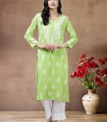 hand embroidered liril green rayon lucknowi chikankari straight kurta 