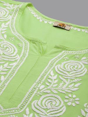 hand embroidered liril green rayon lucknowi chikankari straight kurta  5